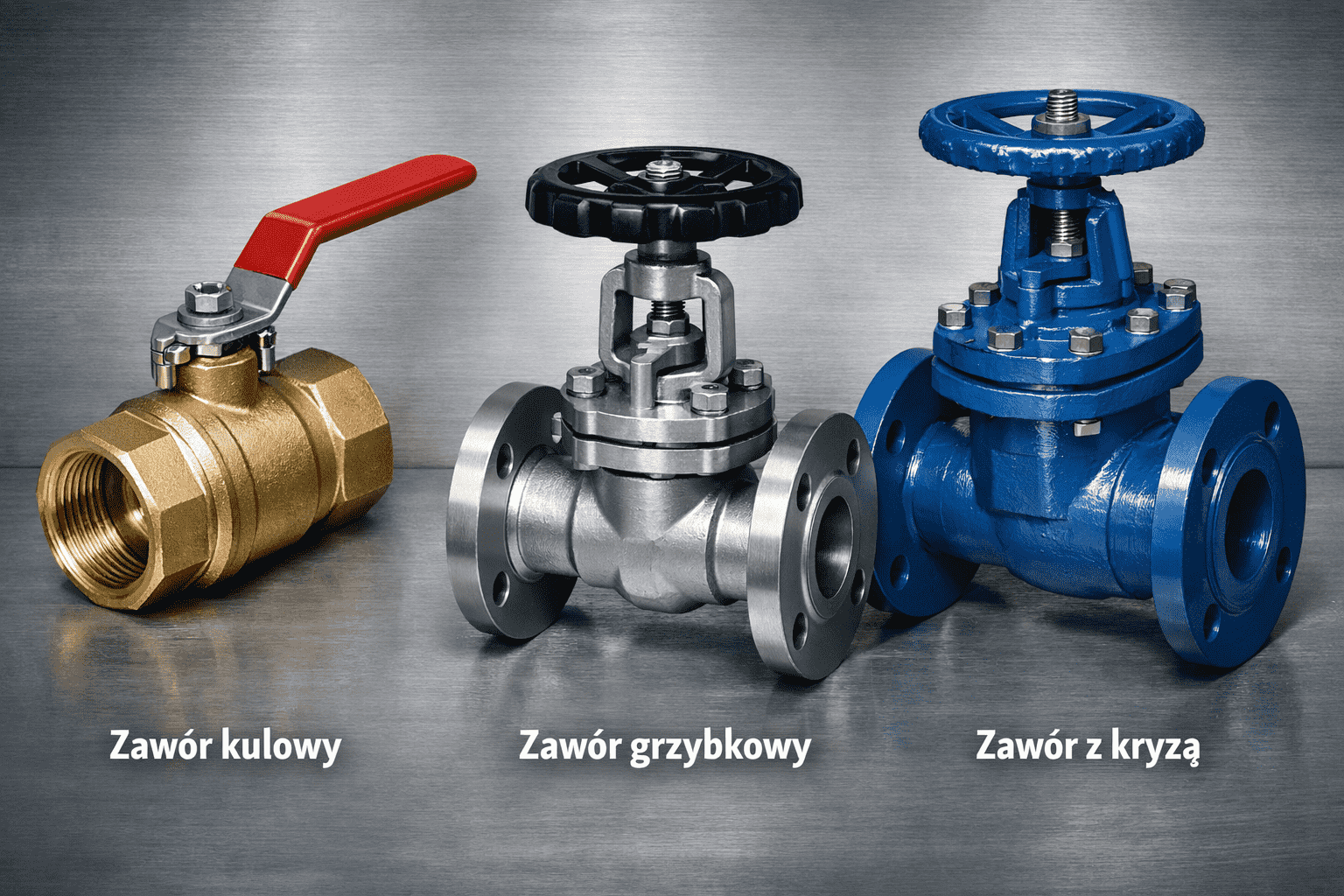 Schemat rodzajów zaworów stosowanych w instalacjach HVAC