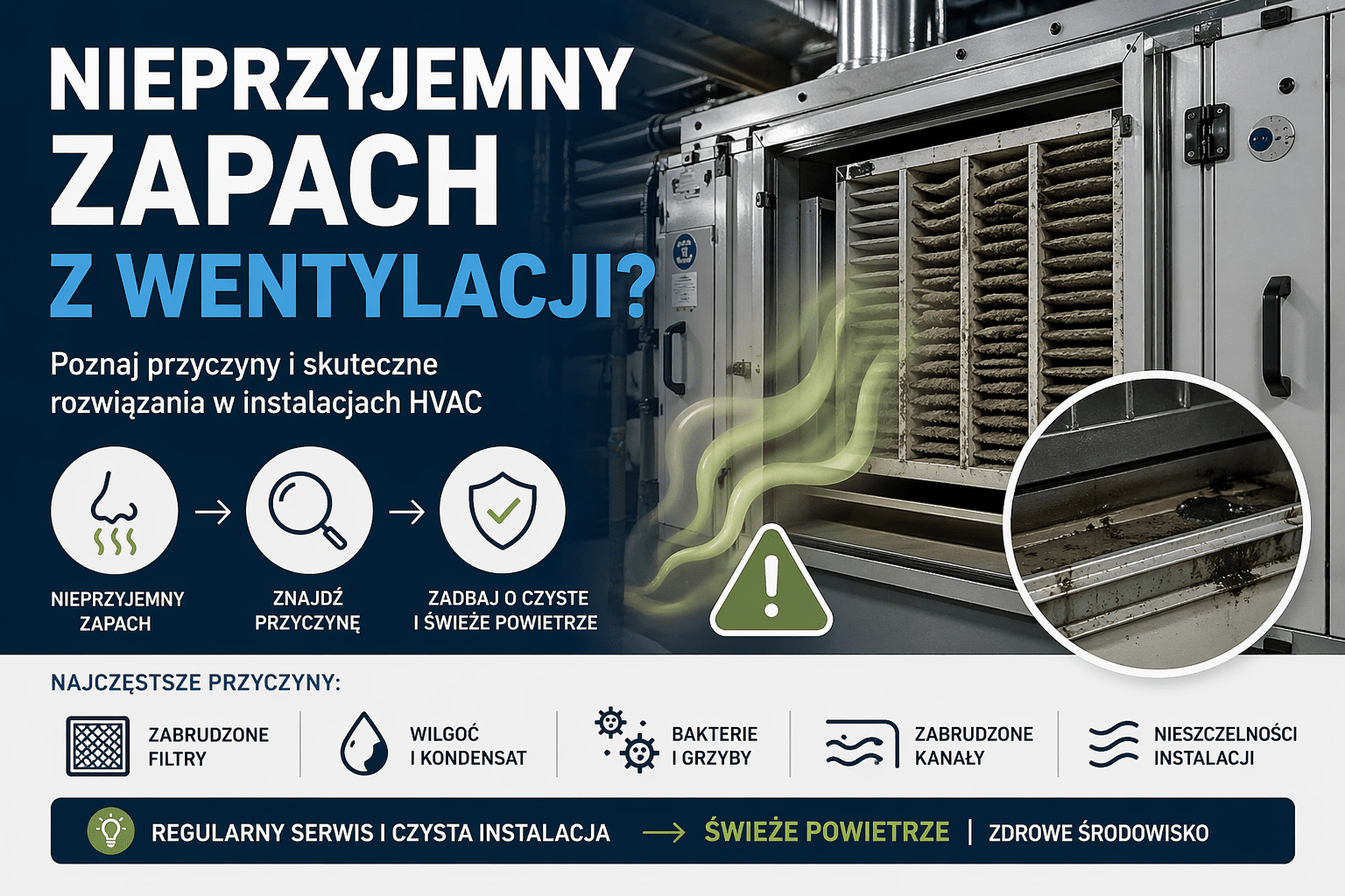 centrala wentylacyjna z zabrudzonym filtrem powodującym zapach z nawiewu