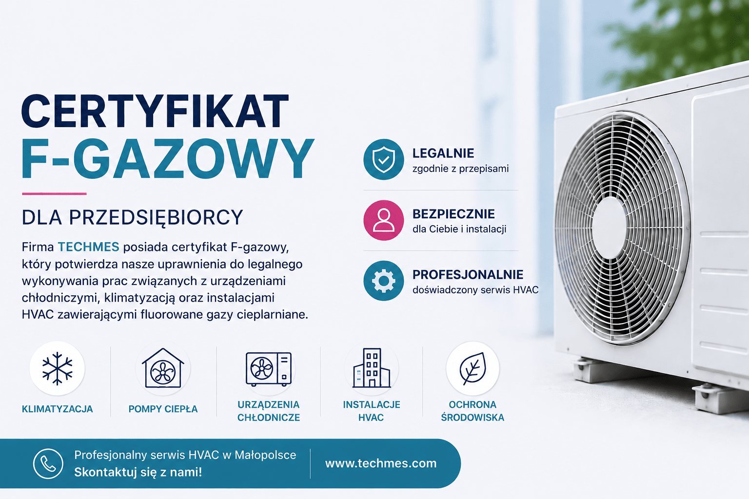 Certyfikat F-gazowy TECHMES - serwis HVAC i klimatyzacji