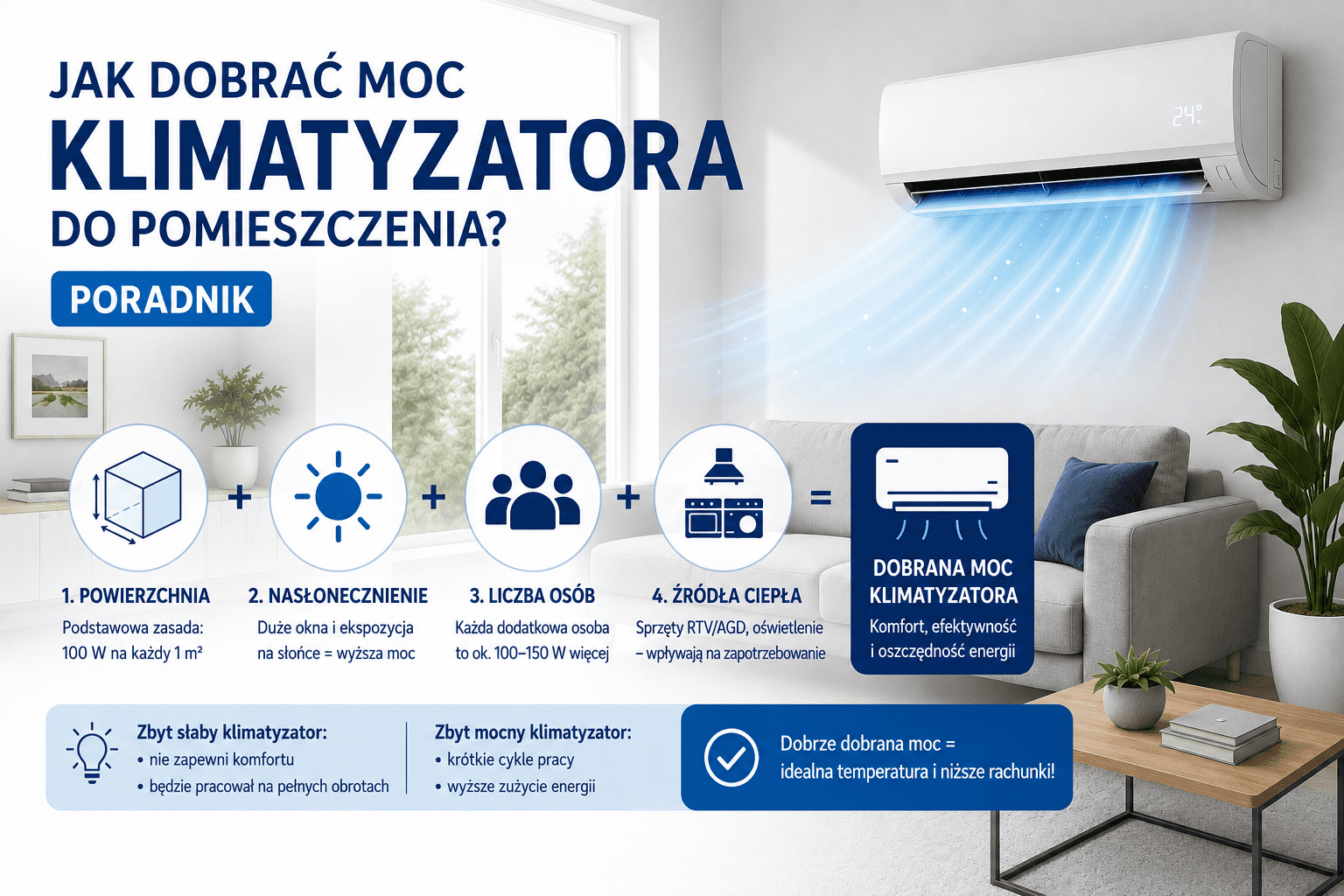 Dobór mocy klimatyzatora do powierzchni pomieszczenia - poradnik TECHMES