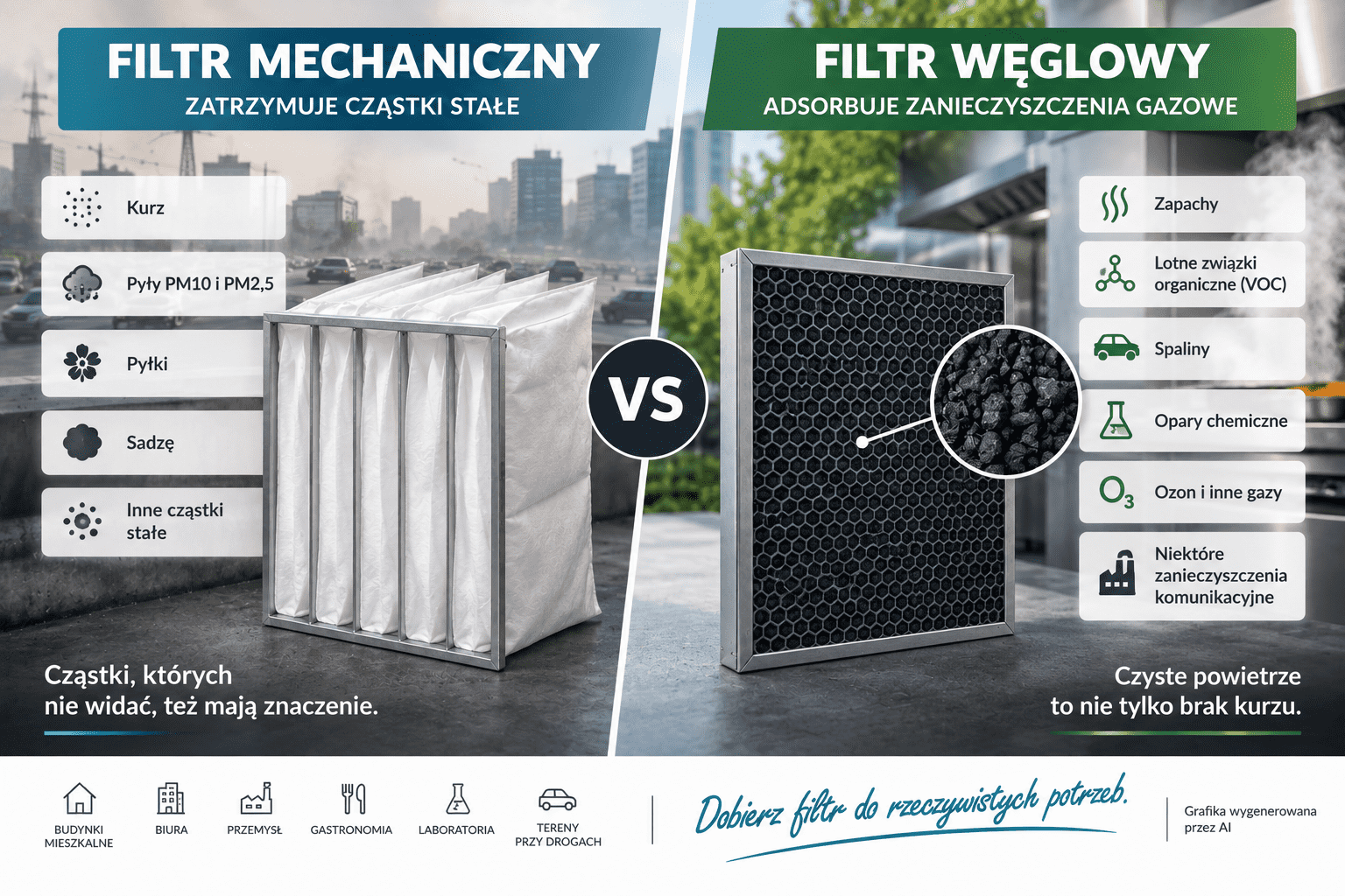Kaseta filtra węglowego z aktywnym węglem w centrali wentylacyjnej HVAC