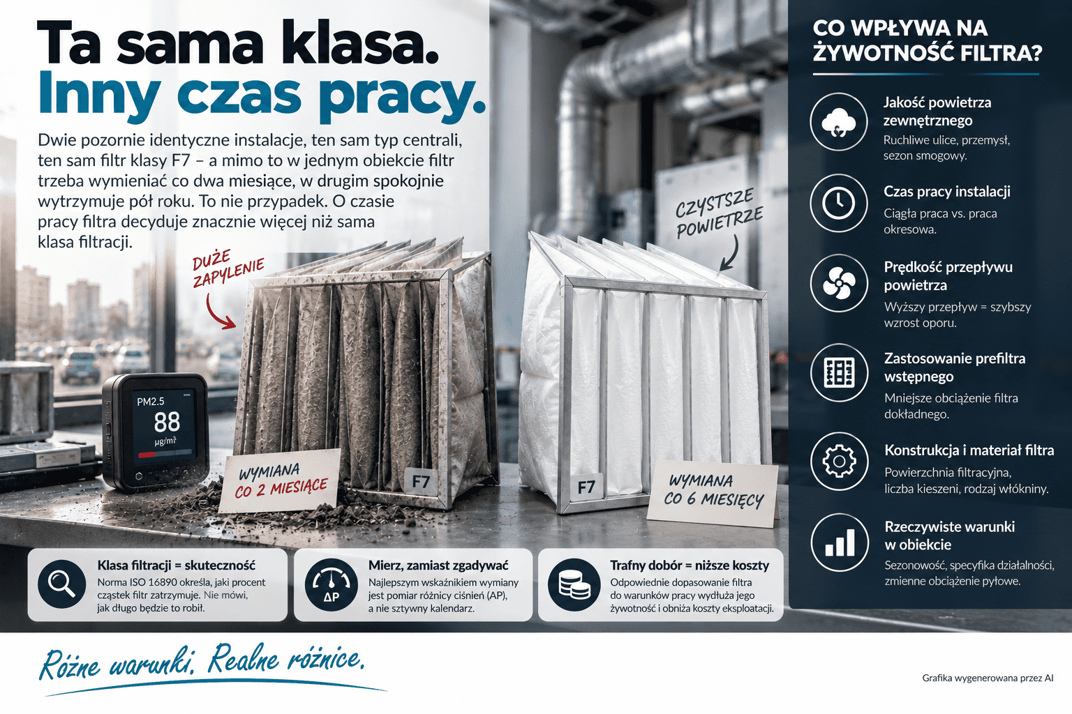 Porównanie dwóch filtrów kieszeniowych tej samej klasy w różnym stopniu zużycia